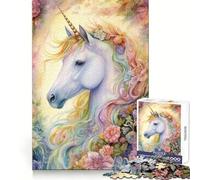 Romantic Flower Unicorn Jigsaw Puzzle 1000 Piece for Adults Intellect Toy Soothing Fun Precise Cut (38x26cm)
