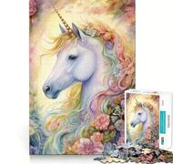 Romantic Flower Unicorn Jigsaw Puzzle 1000 Piece for Adults Intellect Toy Soothing Fun Precise Cut (38x26cm)