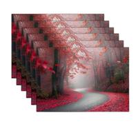 Romantic Forest Placemats Set of 2 Heat Resistant Non-Slip Autumn Maple Leaves Table Mats Washable Place Mats, Easy to Clean for Kitchen Dining Table Décor 18"X12", Red
