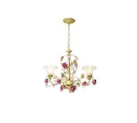 Romantic French Country Rose Chandelier, 3-Light Gold Pendant Light with Pink Ceramic Roses and Glass Shades, Vintage Elegant Ceiling Light Fixture for Dining Room, Kitchen, Bedroom, 23.6" Diameter(60