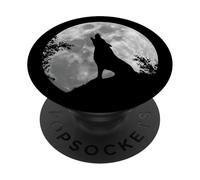Romantic Full Moon Funky Howling Alpha Wolf Silhouette PopSockets Adhesive PopGrip