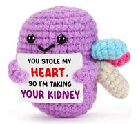 Romantic Funny Gift - Purple Crochet Kidney Plush with “You Stole My Heart, I’m Taking Your Kidney” Card - Quirky Present for Couples, Anniversary, Valentine