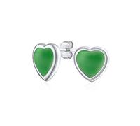 Romantic Gemstone Heart Shaped Stud Earrings: Women Teens, .925 Sterling Silver, Bezel Set Green Jade, For Girlfriend