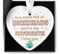 Romantic Gift for Her Valentine's Day Heart Plaque Double Sided Print Funny Humorous Gift for Couples In a World Full of Dickheads You're My Favourite Hanging Decoration for Men and Women