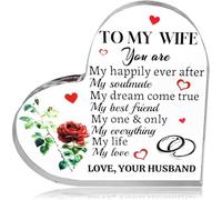 Romantic Gift for Wife from Husband, To My Wife Acrylic Heart Wedding Anniversary keepsake for Birthday Christmas Valentine's Mother's Day Healing Thoughts Present for Her (To My Wife- Red)