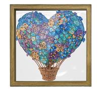 Romantic Gift Special Shaped 5D DIY Partial Drill Diamond Painting Kits with Wooden Frame Diamonds Dots Gem Art Kits 23x23cm Single-Sided Drill for Adults DIY Gift Home Decor (Love hot air Balloon)
