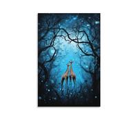 Romantic Giraffe Printed Canvas Posters Forest Nature Animals Blue Love Hearts Vintage Wall Decor for Living Rooms Bedroom Wall Art Artwork