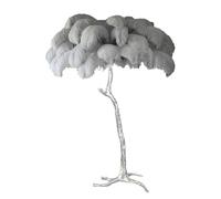 Romantic Girl Bedroom Lamp, Natural Ostrich Feather Floor Lamp Silver Resin Light Body Standing Light 3 Colors Dimmable Feather Lamps with Foot Switch, E14 LED Bulb,Gray,150x90cm/59x35in