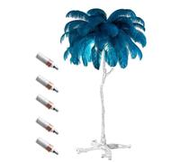ANram Romantic Girl Bedroom Lamp, Natural Ostrich Feather Floor Lamp Silver Resin Light Body Standing Light 3 Colors Dimmable Feather Lamps with Foot Switch, E14 LED Bulb,Blue,120x80cm/47x32in