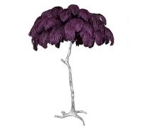 Romantic Girl Bedroom Lamp, Natural Ostrich Feather Floor Lamp Silver Resin Light Body Standing Light 3 Colors Dimmable Feather Lamps with Foot Switch, E14 LED Bulb,deep purple