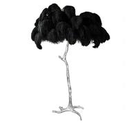 Romantic Girl Bedroom Lamp, Natural Ostrich Feather Floor Lamp Silver Resin Light Body Standing Light 3 Colors Dimmable Feather Lamps with Foot Switch, E14 LED Bulb,Black,150x90cm/59x35in