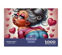 Romantic Granny Impossible Hard Difficult Challenging 1000 Piece Puzzle - Sassy Grandma with Heart Jeans for Adults Decompression Great Gift Idea70x50cm/1000pcs