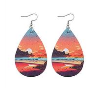 Romantic Hawaiian Summer Leather Beach Sunset Earrings Lightweight Tropical Coconut Palm Tree Teardrop Dangle Drop Earrings for Luau Beach Hula Party Holiday Jewelry Gifts for Women Girls, Metal