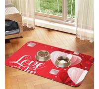 Romantic Heart Balloon Print Pet Feeding Mat For Dogs & Cats Absorbent Waterproof Dog Food Mat Non-Slip Pet Bowl Placemat Quick Dry Floor Protector Leather Tablecloth