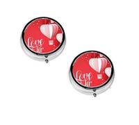 Romantic Heart Balloon Print Pill Box, Round Pill Organizer, 3 Compartment Small Pill Case for Purse & Pocket, Portable Medicine Box, Travel Pill Case