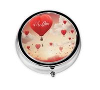 Romantic Heart Balloon Printed Round Pill Organizer with 3 Compartments, Portable Mini Pill Box Pill Case for Medicine, Vitamin, Fish Oil, Supplements