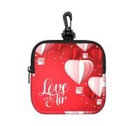 Romantic Heart Balloon Square Zipper Pouch with All-Over Print,Waterproof Rubber-Fabric, Lightweight Durable Small Organizer Bag for Coins, Cards, Keys