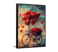 Romantic Heart Balloons Style Canvas Wall Art Vintage Style Pictures Artwork Prints Cute Valentine Posters Painting Study Home Wall Decor 60x92cm with Black Frame