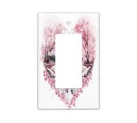 Romantic Heart Love Swan Decorative Light Switch Cover Plate 1 Gang Single Rocker, Cherry Blossom Pond Lake Electrical Faceplate for Kitchen Bathroom, Bird Switchcover Decor