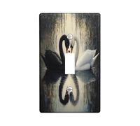 Romantic Heart Love Swan Decorative Light Switch Cover Plate 1 Gang Single Toggle, Vintage Leaf Pond Lake Electrical Faceplate for Kitchen Bathroom, Bird Switchcover Decor
