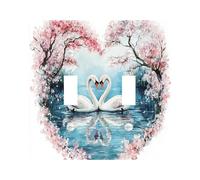 Romantic Heart Love Swan Decorative Light Switch Cover Wall Plate 2 Gang Double Toggle, Cherry Blossom Pond Lake Electrical Faceplate for Kitchen Bathroom, Bird Switchcover Decor