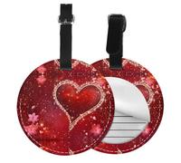 Romantic Heart Print 1/2pcs Luggage Tags,Round Leather Travel Suitcase Labels with Privacy Name Address Card