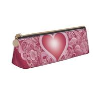 Romantic Heart Print Leather Pencil Case Zipper Pencil Multifunctional Stationery Bags