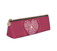 Romantic Heart Print Triangular Pencil Case Large-Capacity Stationery Organizer Commute Supplies Pouch