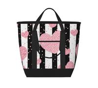 Romantic Heart Rose Gold Sequin Stripe,Lunch Bags Large Capacity Insulated Tote Bag For Women Men Work Picnic Travel