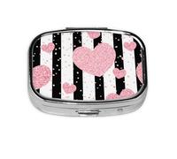 Romantic Heart Rose Gold Sequin Stripe,Meta Pill Box 2 Compartment Medicine Case,Portable Organizer,Rectangle Meta Portable Organizer Pill Box 180 Compartment Medicine Case