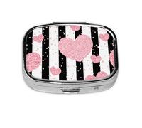 Romantic Heart Rose Gold Sequin Stripe,Meta Pill Box 2 Compartment Medicine Case,Portable Organizer