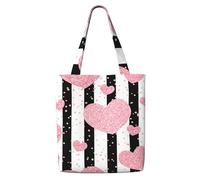 Romantic Heart Rose Gold Sequin Stripe,Reusable Grocery Bags Shopping Tote Bags Large Capacity Canvas Shoulder bag