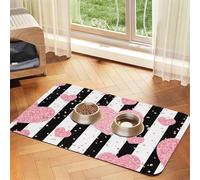 Romantic Heart Rose Gold Sequin Stripe,Waterproof Pet Feeding Mat,PU Leather Placemats for Cat Dog Water Bowl,Food Mats,40x60cm