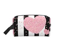 Romantic Heart Rose Gold Sequin StripeLarge Capacity Cosmetic Organizer，Travel Makeup Bag for Women