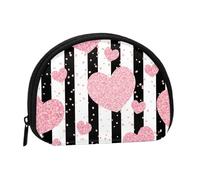 Romantic Heart Rose Gold Sequin StripeSmall Makeup Sanitary Napkin Storage Bag,Women's Cosmetic Coin Purse