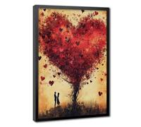 Romantic Heart Shape Tree Art, Couple Under Tree Canvas Poster Bedroom Decor Landscape Office Room Decor Gift 12" L X 18" W