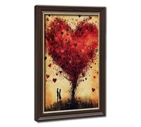 Romantic Heart Shape Tree Art, Couple Under Tree Canvas Poster Wall Art Decor Print Picture Paintings for Living Room Bedroom Decoration 24" L X 36" W