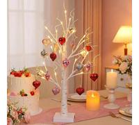 Romantic Heart-Shaped Birch Tree Lamp, 60cm Valentines Day Decor Lighted Birch Tree with 18 Heart Ornaments & 24 LED Lamp Lighted, Bedroom Decor, Valentines Gift for Home Indoor Tabletop (1PC)