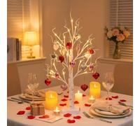 Romantic Heart-Shaped Birch Tree Lamp, Lighted Birch Tree for Valentines Day Decorations, Warm White LED Artificial Tree Lamp with DIY Heart Ornaments, for Home Decor & Valentine Gift (1PC)