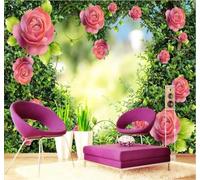 Romantic Heart Shaped Pink Rose Vine 3D Wallpaper Easy Install Feature Office Living Room Sofa Bedroom TV Background Wall Decoration-150cm×105cm