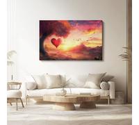 Romantic Heart-Shaped Sunset Canvas Wall Art, Unframed Modern Red Orange Wall decorate 90L x 60W cm for Bedroom or Living Room Large Minimalist Print on Canvas, wall art for bedroom above bed