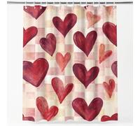 Romantic Heart Shower Curtain 240 x 200 cm, Elegant Heart Square Checkered Bathtub Curtain, Microfiber Bath Curtain, Waterproof Bathroom Curtains for Adults kids Bathroom Drapes, Pink