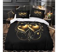 Romantic hearts 3D Digital Print Duvet Insert Cover 3pc Ultra-Soft Microfibre Light Golden swirl design Quilt Cover 2 Pillowcases Concealed Zipper Bed Linen Teens Bedroom Super king（260x220cm）
