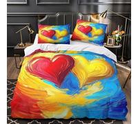 Romantic hearts 3D Printed Duvet Cover Set 3pcs Ultra-Soft Microfibre Skin-Friendly Abstract vibrant Quilt Cover 2 Pillow Shams Zippered Closure Machine Washable Kids Teens Room King（220x240cm）