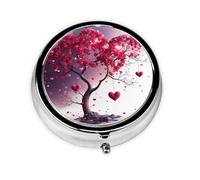 Romantic Hearts Leaves Tree Pill Case with Mirror Retro 3 Compartment Pill Box Small Pill Organizer for Purse or Pocket Decorative Metal Medicine Vitamin Organizer Unique Gifts