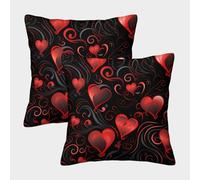 Romantic Hearts-Red Swirl Pattern Design Pillow Covers 2 Pack Cozy Pillowcase Art Cushion Cover Polyester Decorative Sofa for Living Room Bedroom 40x40cm