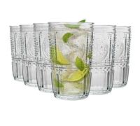Bormioli Rocco Romantic Highball Glasses Set - Vintage Italian Cut Glass Cocktail Tumblers - 475ml - Pack of 12