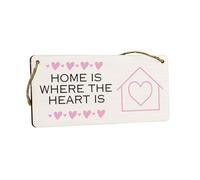 Romantic Home Decor Plywood Hanging Sign: Home is Where the Heart is! Idea for Family, Wife, Girlfriend, Husband, Boyfriend. (smlsgn-ds23-whereheart)