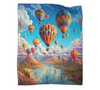 Romantic Hot Air Balloon Blanket Print Fleece Throw Multi-coloured Cartoon Blanket Warm And Cosy Microfibre Plush Blanket for Fuzzy Flannel Blanket for Sofa Bed Couch For Adolescents And Adults 40x50i