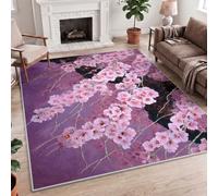 Romantic Japanese Floral Cherry Blossom Watercolor Trunk Pink Carpet Rug, 80x150cm (2.6x5ft) Machine Washable, Non-Slip Printed Polyester Runner Rug for Bedside, Hallway, Utility Room, Study